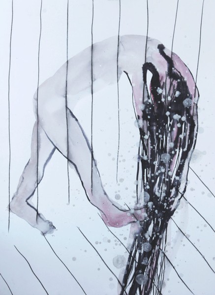 Mains melees dans les cheveux, 2020, 76x56 cm, watercolors sur papier